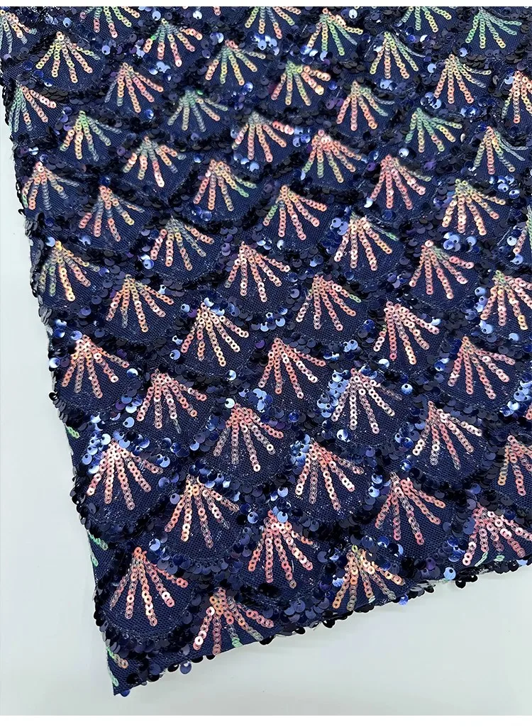 Afbeelding 4: 1yard Volledig bedekte schelpvormige metallic borduurwerk tissu nieuwe gaas stof voor kleding Jurk en bruiloft cheongsam stof