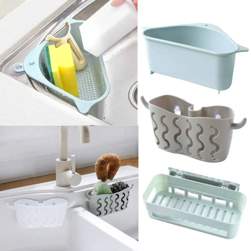 Punch-free Sink Organizer For Kitchen Soap Sponge Drain Rack Hanging Basket Hanging Drainer Shelf Kitchen Storage Accessories