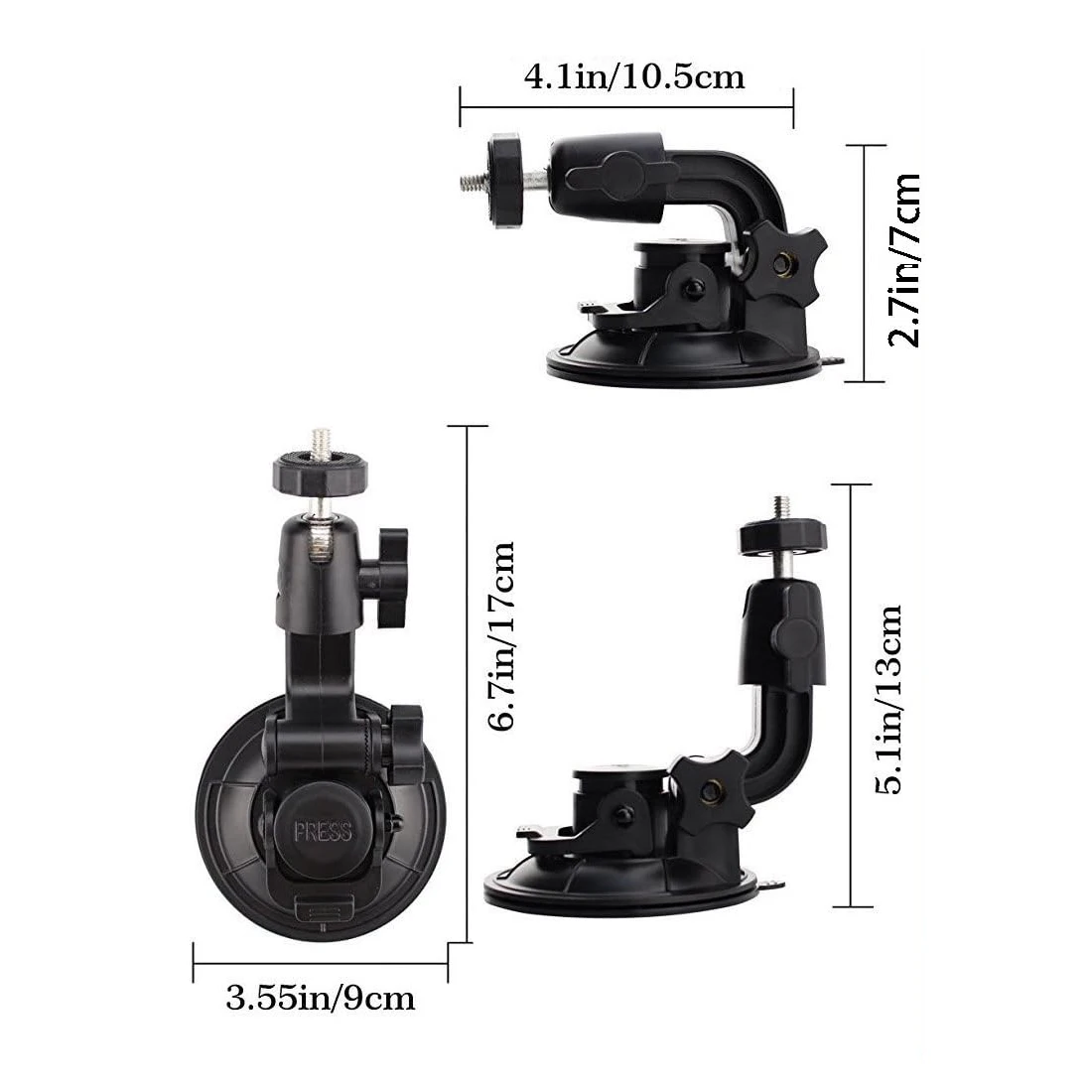 9CM Car Suction Cup Universal Phone Holder Adjustable 1/4 Adapter For GoPro 12 11 10 Insta360 Osmo Action 4 3 Smart phone Camera