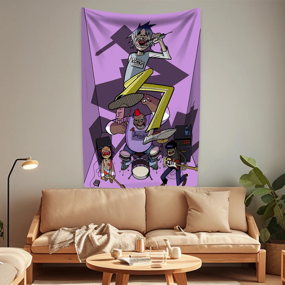 Music Band Gorillaz Tapestry Pop Rock Home Decoration Large Fabric Wall Hanging Cover Bedroom Dorm Background Sofa Blanket