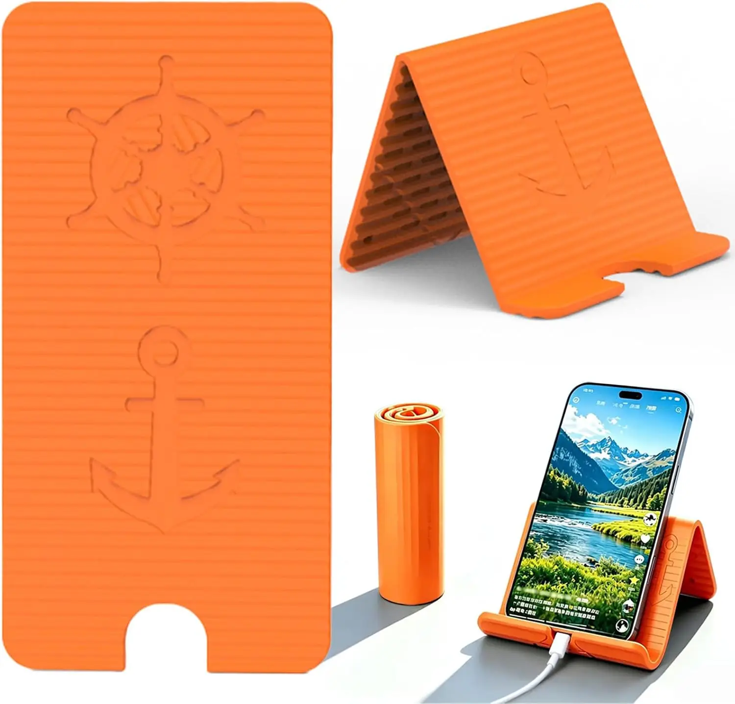 

Silicone Phone Stand with Aluminum, Flexible Foldable Phone Holder, Bendable Adjustable Anti-Slip Desktop Stand for Phone Tablet Laptop, Portable Rollable Multi-Angle Stand (Generation 2 - Orange)