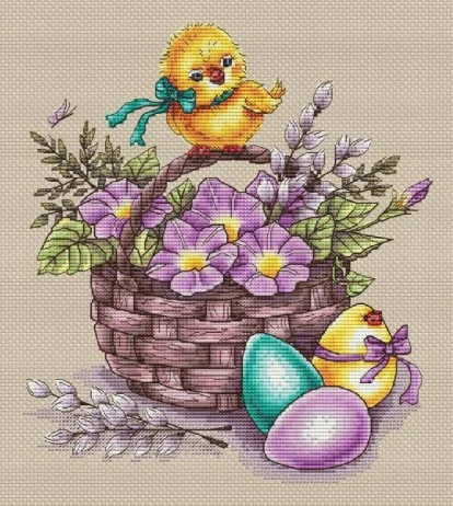 

Cross stitch Handmade 14CT Counted Canvas DIY,Cross-stitch kits,Embroidery Easter chicken basket 31-34