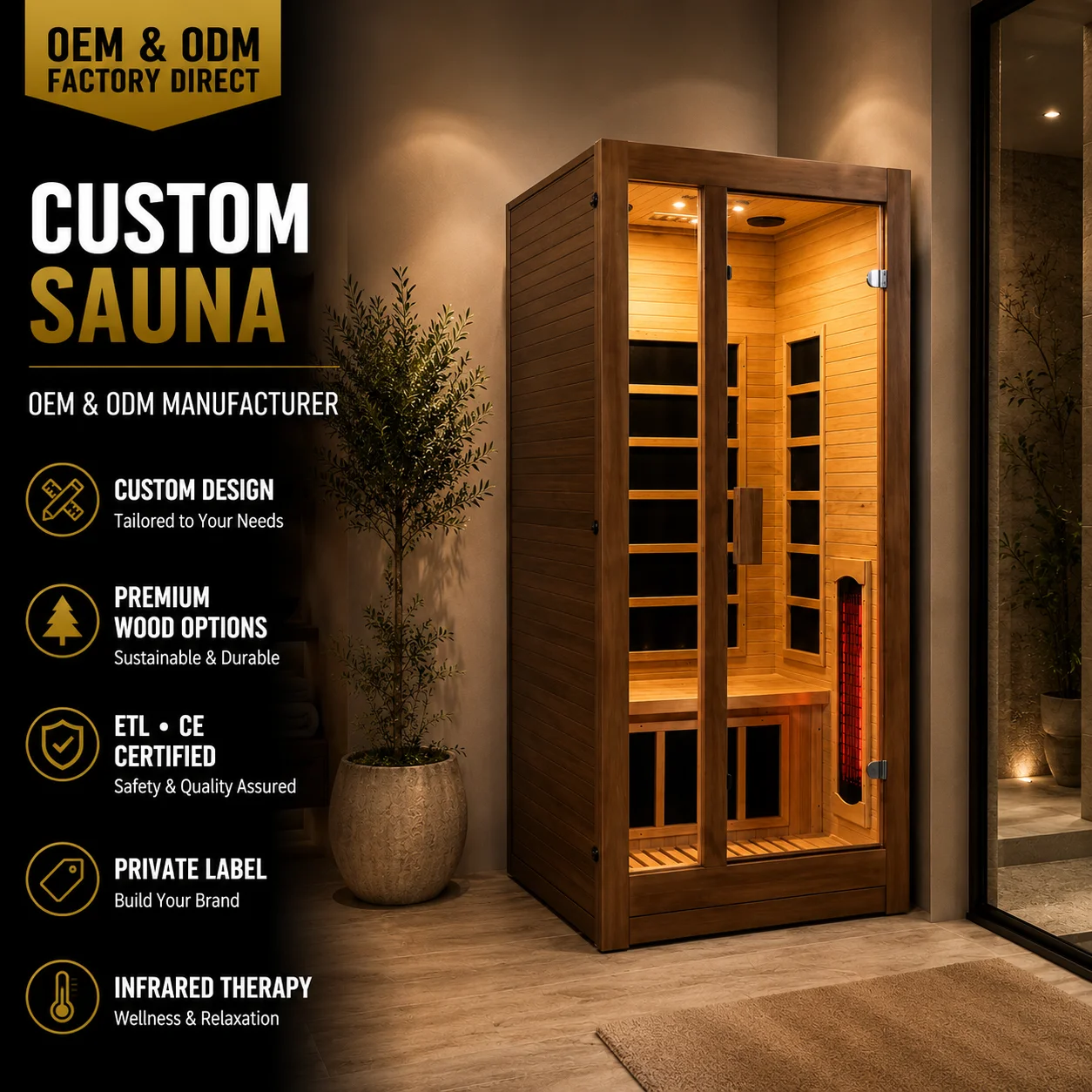 HG Custom Wholesale 2 Person Indoor Infrared Sauna Canadian Hemlock Red Cedar Sauna Room Manufacturer With 5 Heater Panels