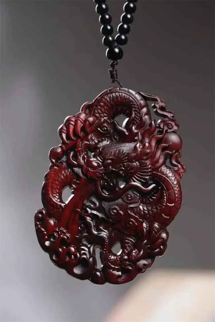 Fine Rosewood Double-Sided Hollow Carving Chinese Dragon Pendant Lucky Dragon Brand Handheld Piece Men's Life Year Pendant Gift