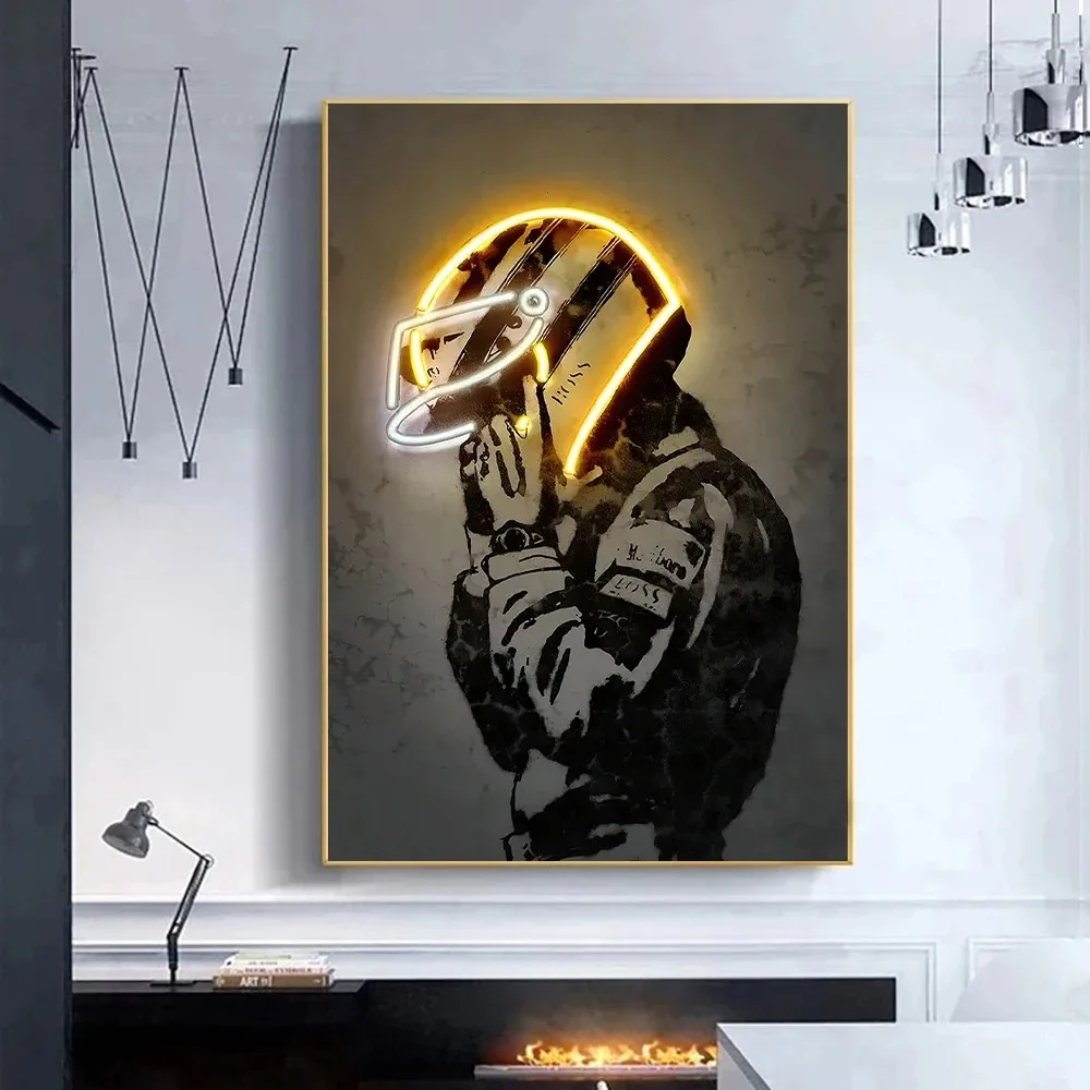 Abstrakte Ayrton Senna Neon Helm Wand Kunst Leinwand Malerei Motorrad Racing Poster Und Drucke Sport Bild Für Home Bar Decor