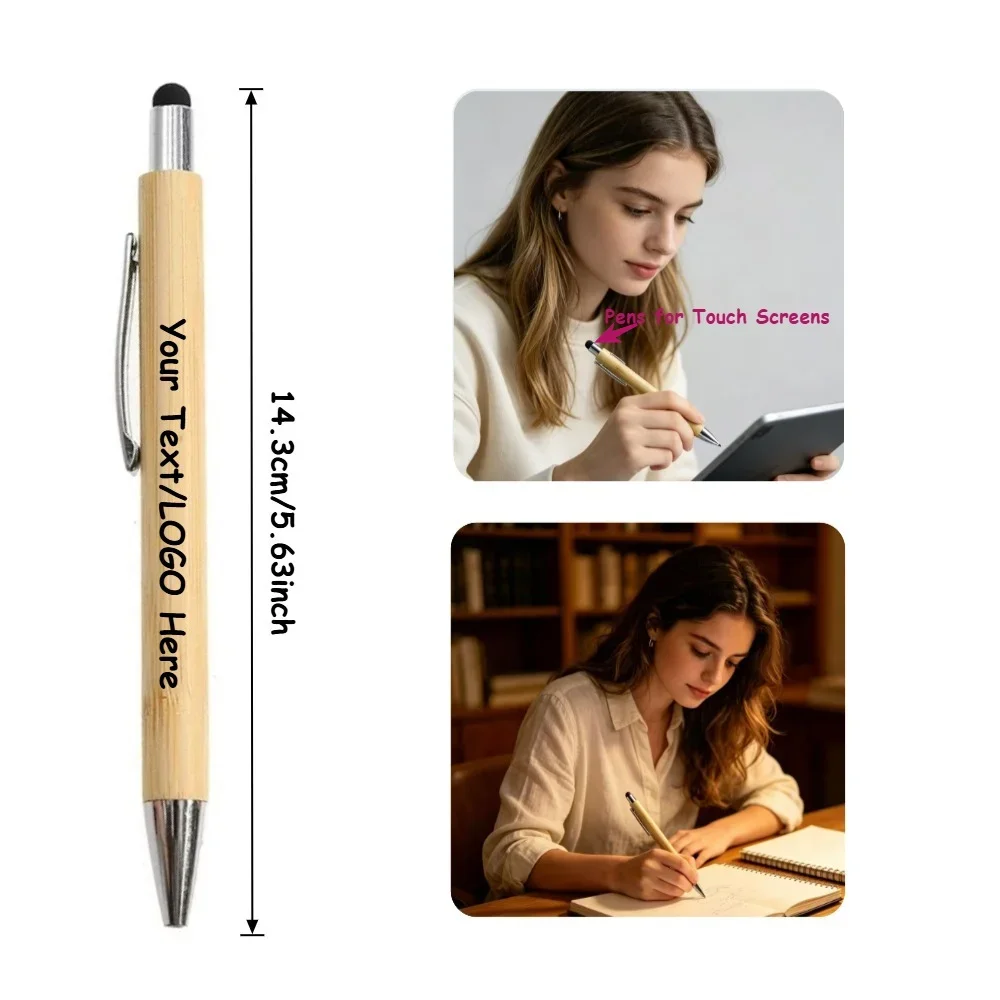 35PCS Customizable Engraved Bamboo Ballpoint Pens 2-in-1 Stylus for Touch Screens Personalized Logo Retractable Pens