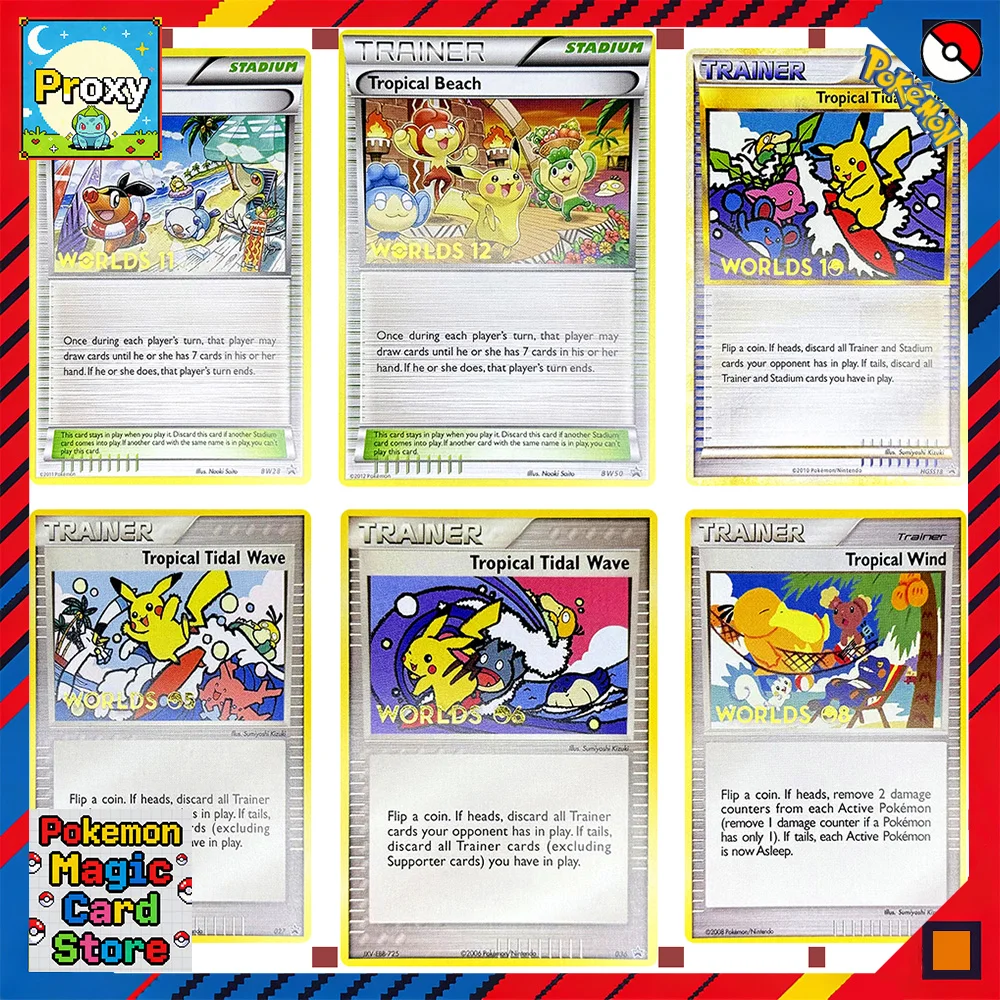 

Карты покемонов Прокси-тренажер Чемпион мира Тропическая приливная волна/ветер/пляж Промос Алмазный жемчуг PTCG Соберите боевые карты Подарки