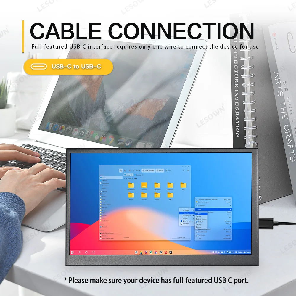 Imagem -04 - Lesown-monitor Compacto Usb c Touchscreen Monitor hd Pequeno Mini Display Portátil pc Segunda Tela Ips Resolução 1024x600 7