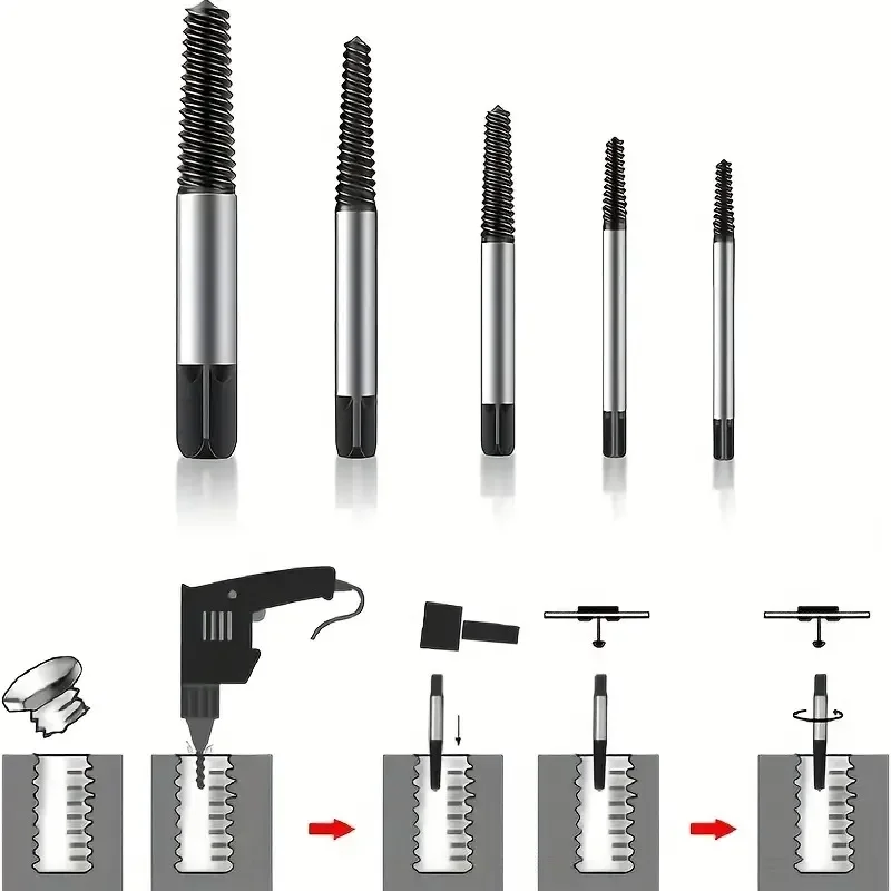 Juego de Extractor de tornillos rotos dañados, brocas de extracción fácil, taladro central, herramienta de pernos dañados, 5/6 piezas