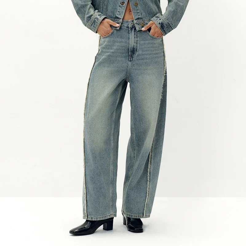 Women's Washed Wide-Leg Barrel Jeans - Retro Street Style Denim