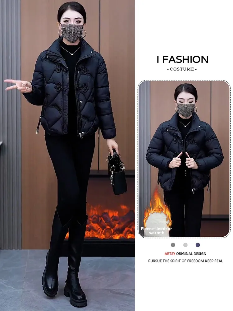 

Korean Sle Thiened Fce Women's down Cotton Jaet Winter New Faion Small Size Ele Anti-Aging Cotton Coat