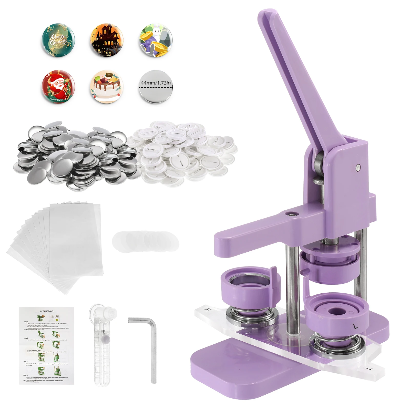 25mm 32mm 44mm 58mm Magnetic Mold Badge Machine Set Button Maker Machine with 100pcs Badge Material and Circular Cutter