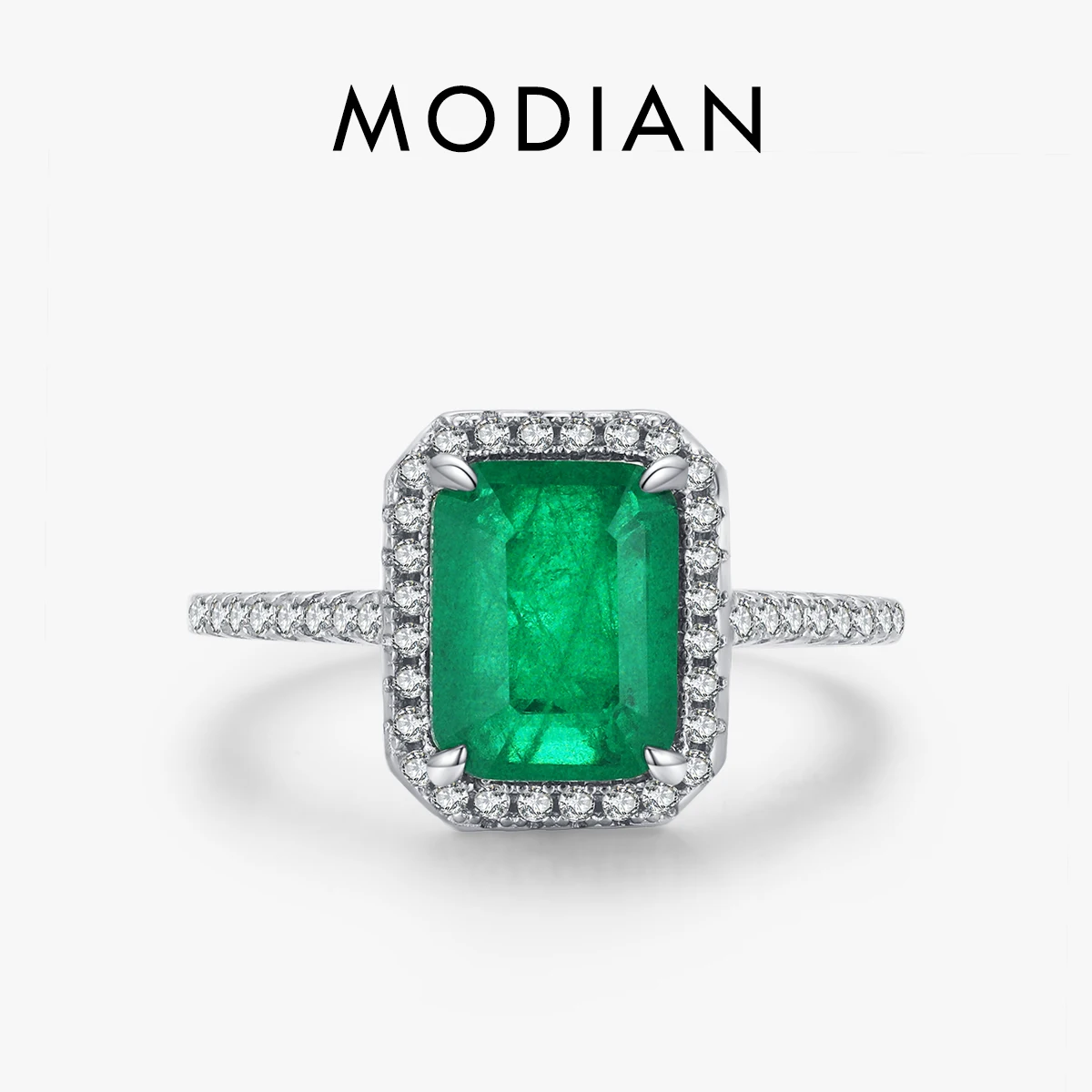 MODIAN-Anillo brillante de Plata de Ley 925 con corte de Esmeralda rectangular de lujo, chapado en platino para mujer, joyería llamativa de boda, regalo