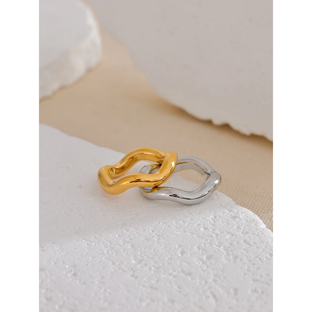 Yhpup High Quality Stainless Steel Twisted Round Finger Ring for Women 18K PVD Plated Texture Simple Daily Jewelry Gift