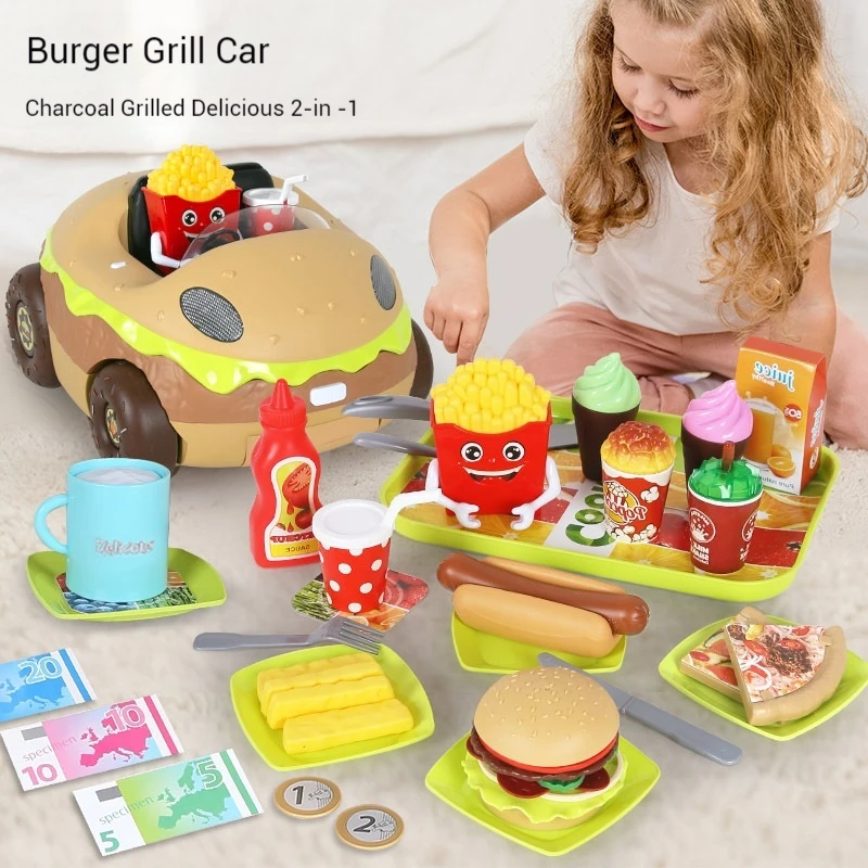 

Simulation BBQ Burger Toy Car Set Pretend Play House Toys Children Kitchen Toy Cash Register Toy Classic Role Play Cooking Toy