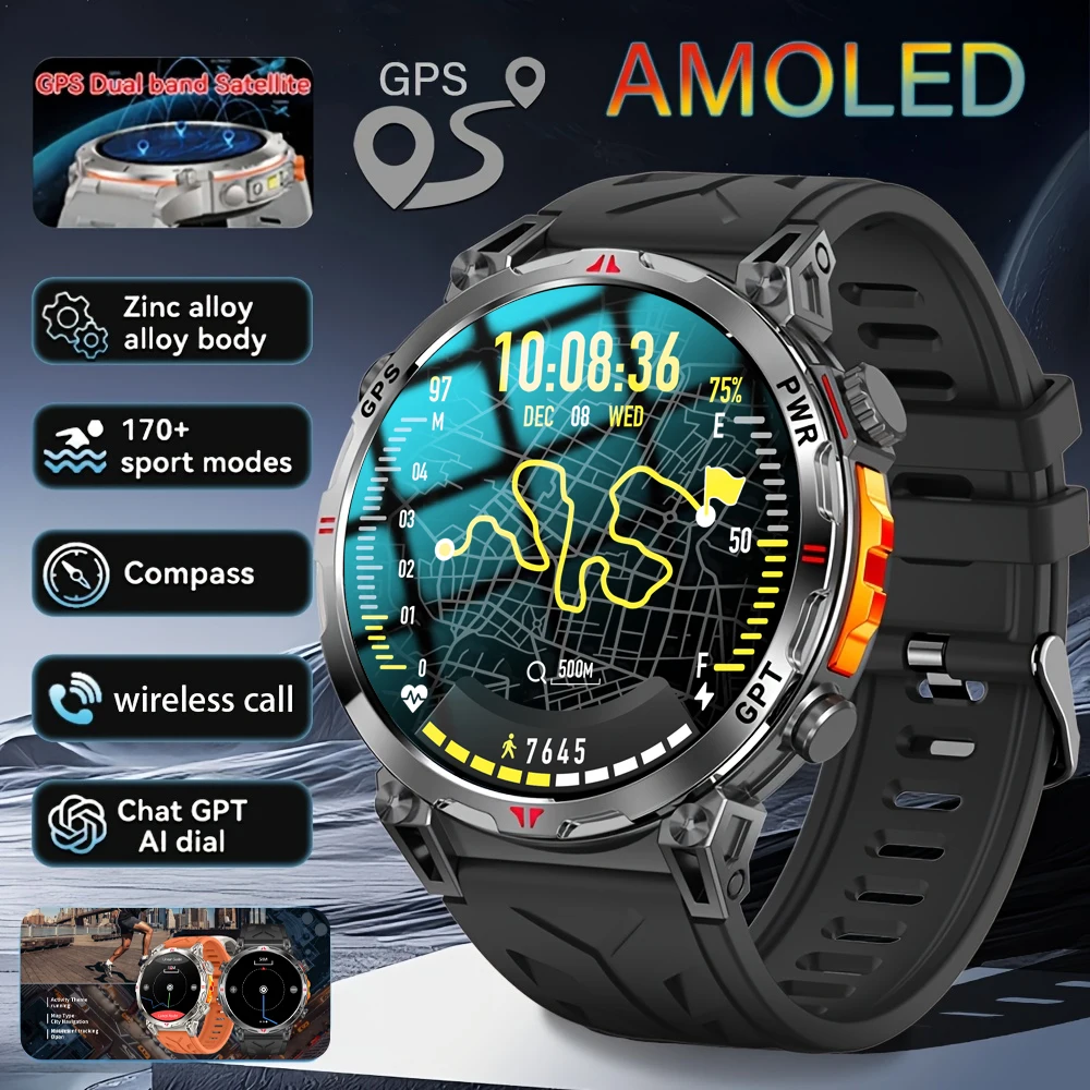 

Fashionable smart men's watch with GPS, 1.56AMOLED display and 650mAh battery, wireless calling, direct 53 inch large watch