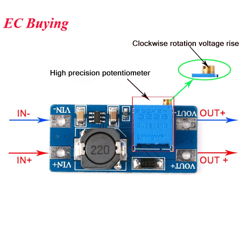 1Pc-20Pcs MT3608 DC-DC Adjustable Boost Module 2A DC Step Up Converter Module 2V-24V to 5V 9V 12V 28V Power Board Booster PCB