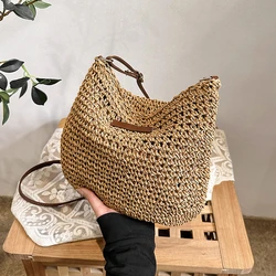 Weaving Crossbody Bags Women Casual Fashion Beach Shoulder Bags Female Elegant Solid Color Zip Handbag Sac Luxe 2024 Low Price