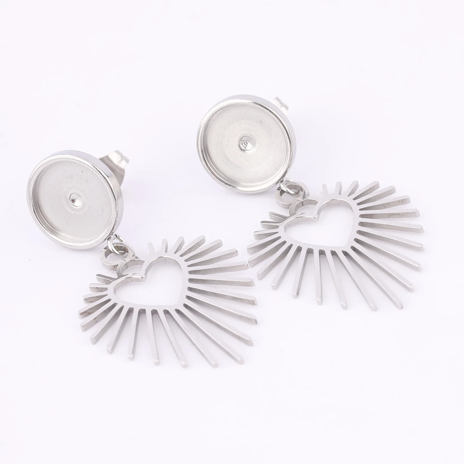 6pcs Stainless Steel Fit 10mm Cabochon Earring Base Blanks Studs With Circle Charms Diy Jewelry Making Accessosries image 3