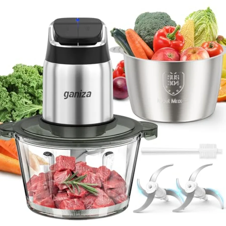 

2-Speed Food Processor with Stainless Steel and Glass Bowls for Kitchen Use 8-Cup Ccity Silver Color Upgraded Button and Overhe