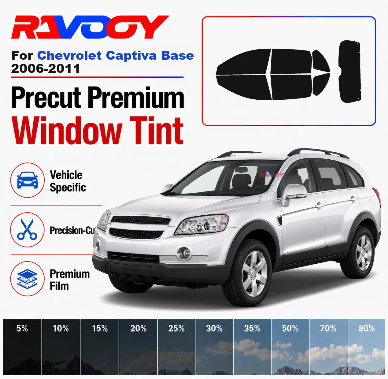 Premium Precut Window Tint Kit Front Windows Rear Windows Rear Windshield For Chevrolet Captiva Base 2006-2011 Nano Ceramic Film