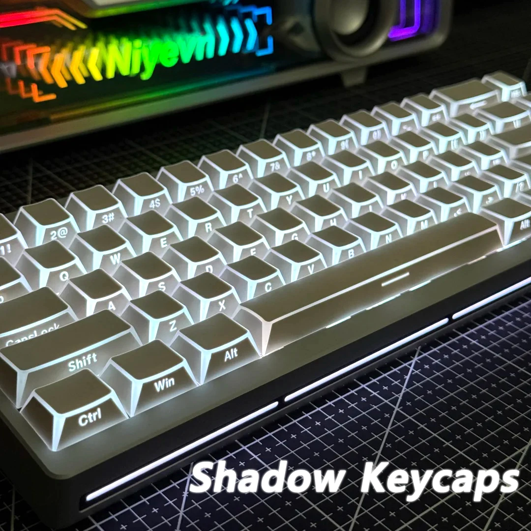 MAIMOOO Shadow Keycaps Edge Backlit PBT Side Print Shine Through White Keycap for MX Keyboard Cherry Profile 136 Keys