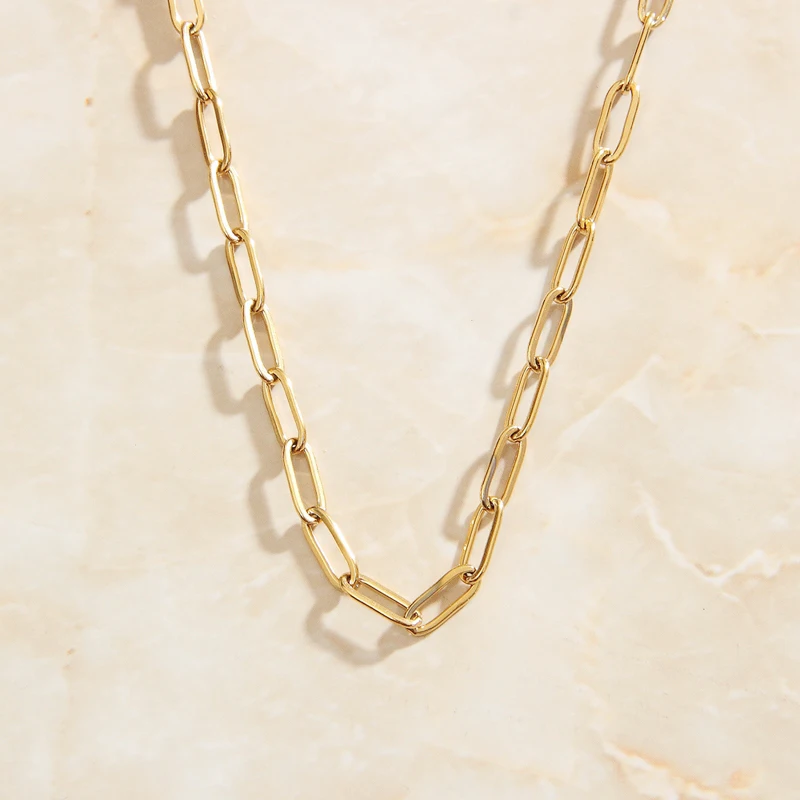 Kép: SOMMAR 2020 Rozsdaálló Acél  Arany színben Hossz 42cm extender 5cm igazító Nyakdísz Béklyó szögletes multi-layer necklaces férfiak ékszer