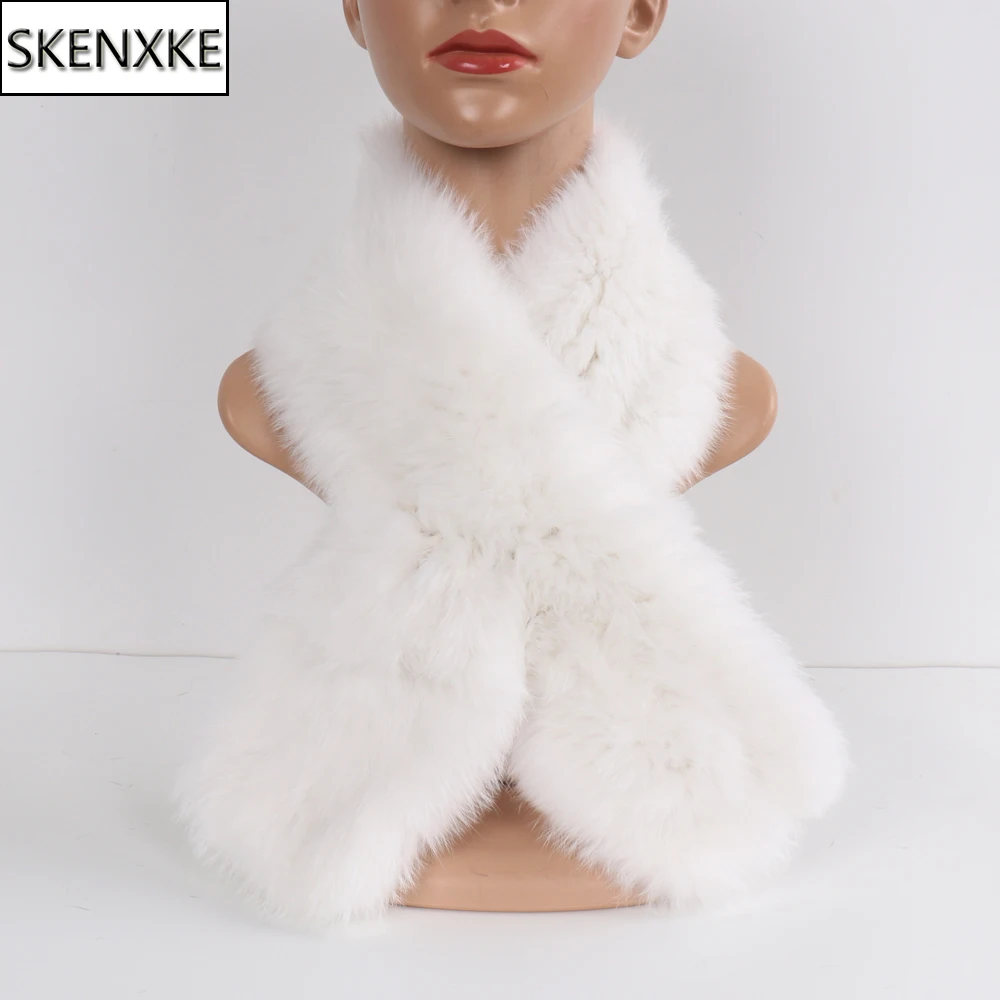 

Winter Outdoor Women Knit Real Rabbit Fur Scarves Lady Warm Fluffy Knitted Genuine Rabbit Fur Muffles Female Fashion Fur Scarf