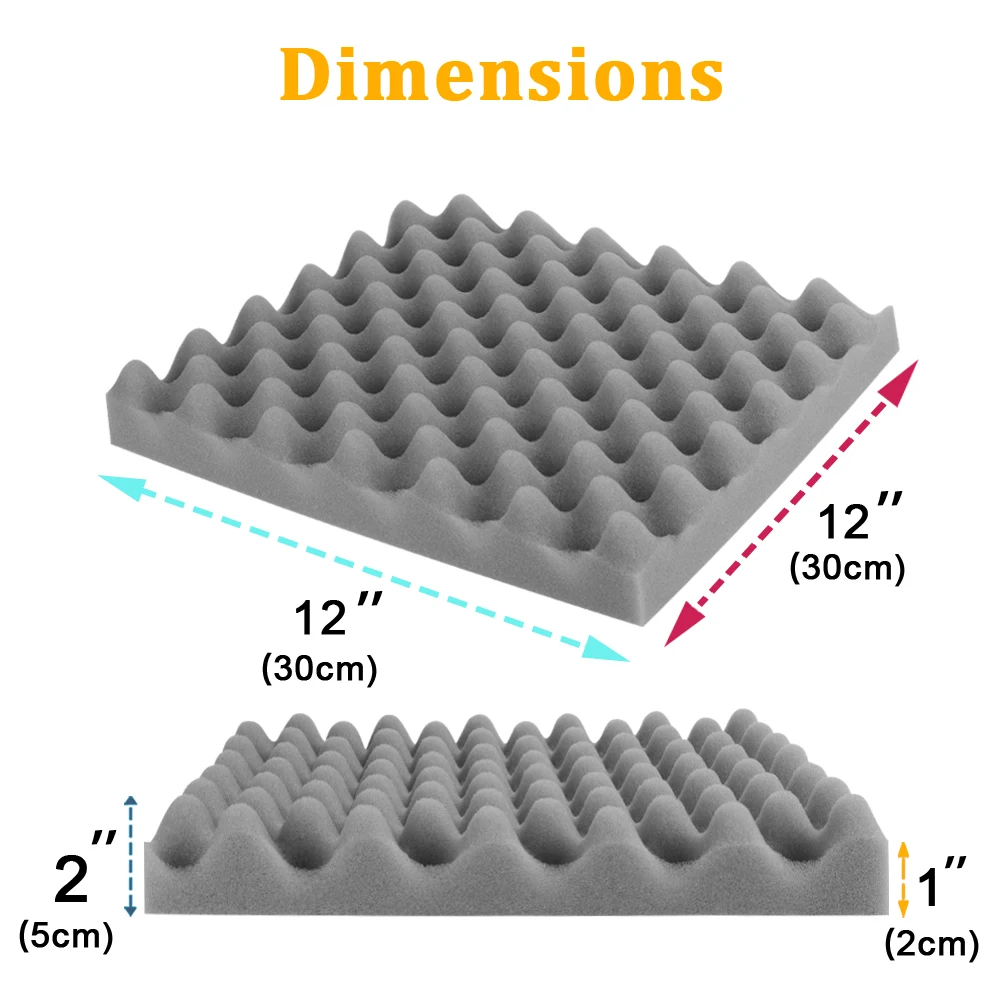 رغوة صوتية لتقليل الضوضاء، 12 × 12 × 1.18 / 2 بوصة عالي الكثافة، رغوة عازلة للصوت للحريق لجدار استوديو الموسيقى #4