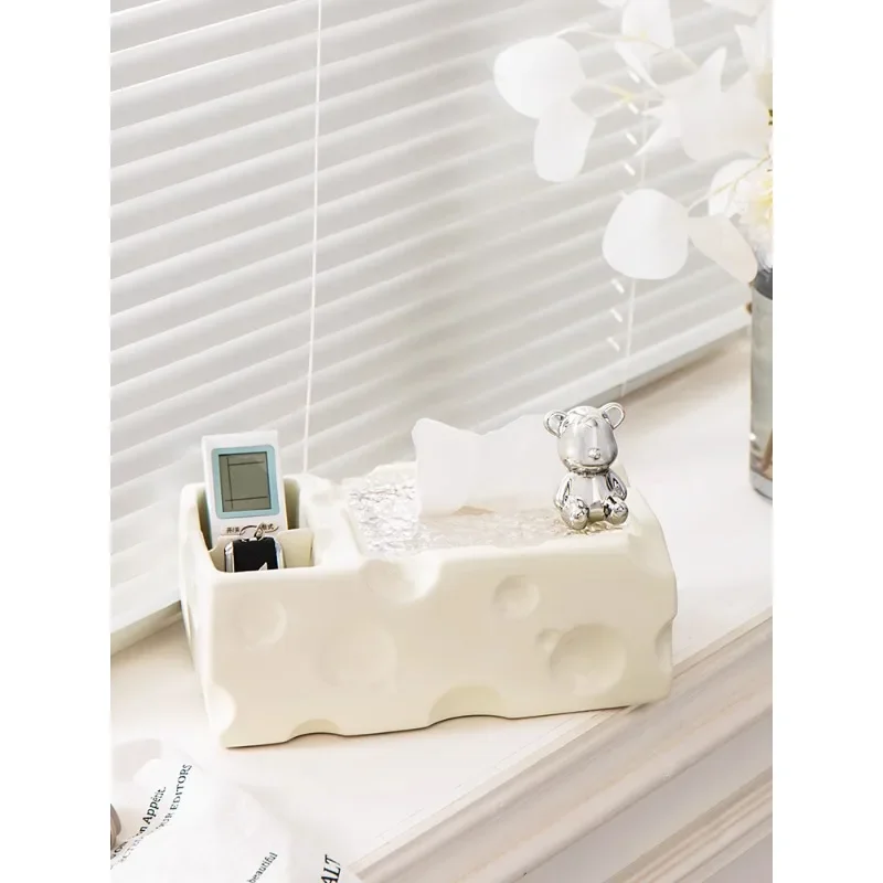 French Cream Wind Ceramic Tissue Box Living Room Dining Room High-end Light Luxury High-end Multi-function Remote Control Storag