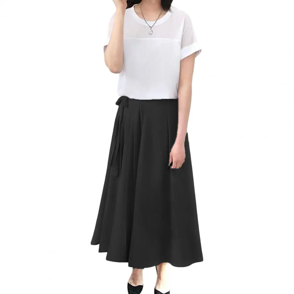 Bow Waist Culottes Elegant Women's Pleated Chiffon Culottes with Bow Detailing Stylish Wide Leg Trousers for Spring Summer