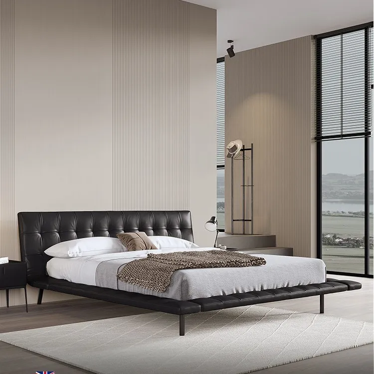 

Leather designer master bedroom double light luxury bed