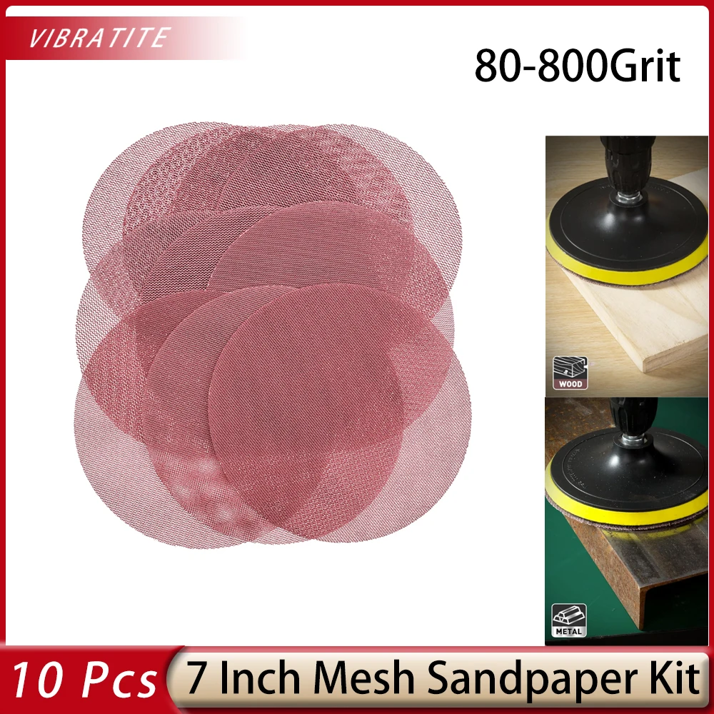 

10Pcs 7 Inch Mesh Abrasive Sanding Discs Hook Loop Sandpaper Dust Free Anti-Blocking Net Sandpaper Sheets for Auto Body Wood Dry