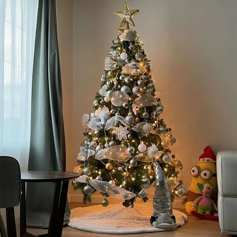 

2026 Декор рождественской елки, большая белая складная рождественская елка, реалистичная плотная искусственная сосна, украшения для гостиной, праздничного дисплея