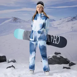 Terno de esqui impermeável para mulheres, neve, roupas de snowboard, roupas ao ar livre, calças e casacos de inverno para meninas, moda, 2024