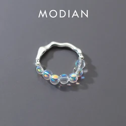 Modian 925 Sterling Silver Irregular Crystal Sparkling Adjustable Finger Ring for Women Anniversary Gift Fine Jewelry Free Size