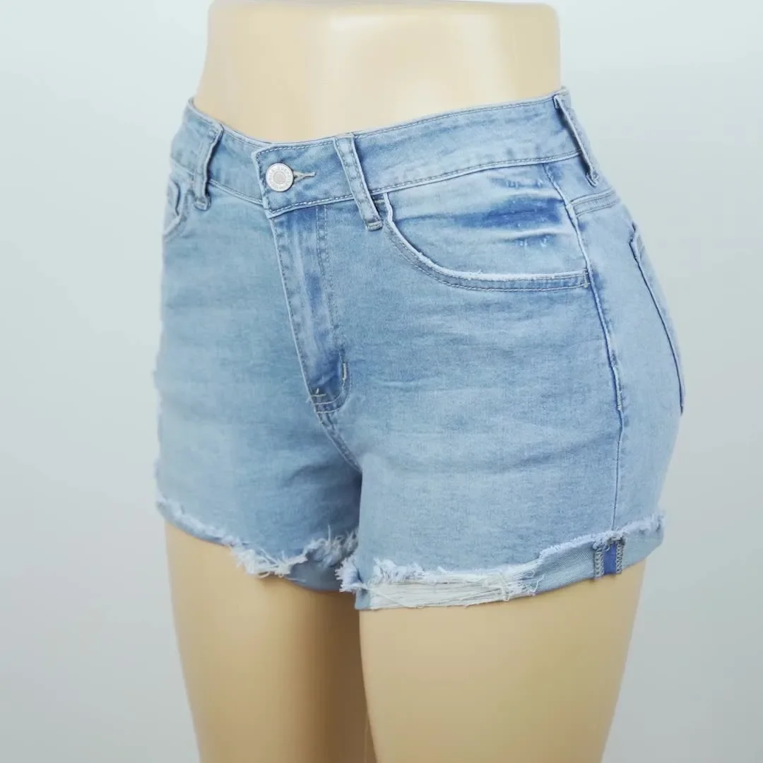 2025 여성용 스트릿웨어 찢어진 청바지 스트레치 하이웨이스트 워싱 디스트레스드 스트레이트 데님 빈티지 숏팬츠