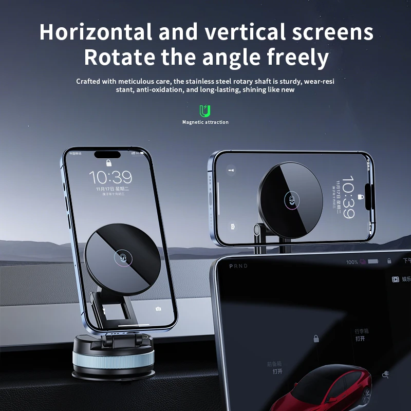 Magnetic Vacuum Suction Car Phone Holder Universal Foldable Extendable Mount for All Smartphones Windshield Dashboard