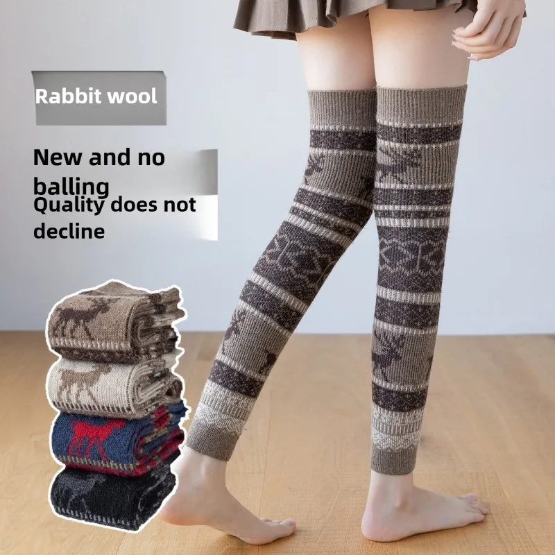 أغطية جورب من الصوف على شكل أرنب دافئ، رنة عيد الميلاد، تدفئة الساق سميكة عالية الركبة للنساء #1