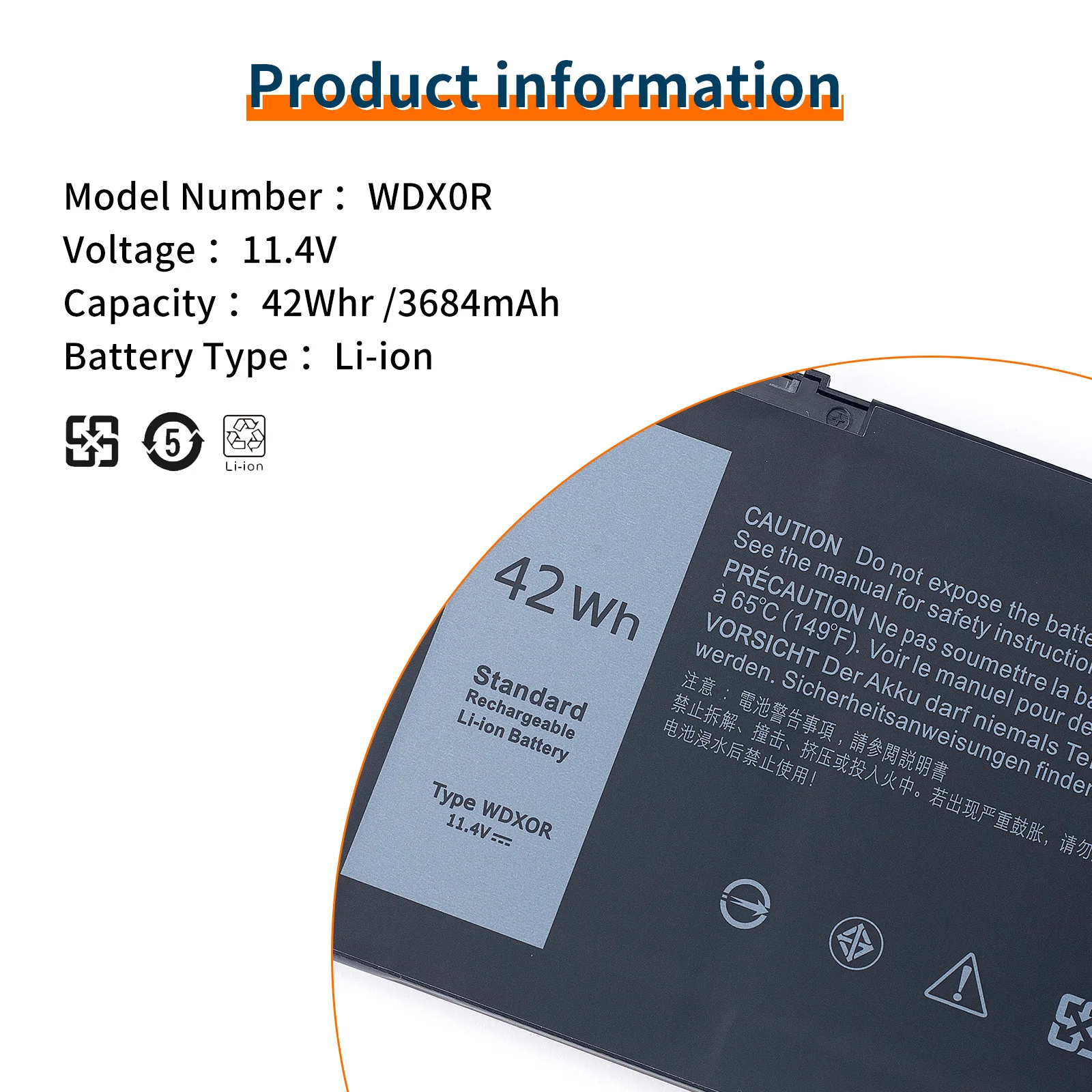 Nouvelle batterie originale 11.4V 42Wh WDXOR WDX0R pour Dell Inspiron 13 14 15 17 5000 7000 P69G001 5378 5379 5770 5570 P69G Vostro 5471