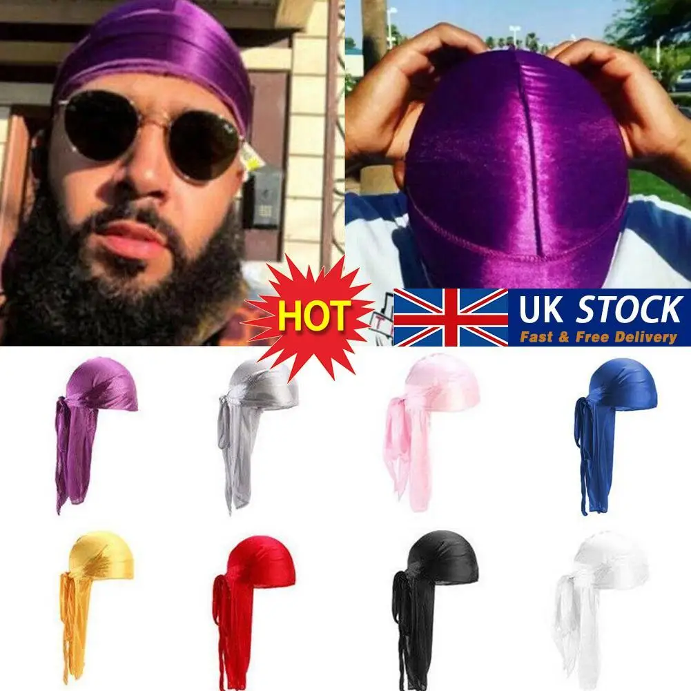 Stretchy Satin Durag Men\'s Hip Hop Headwrap Bandana Long Tail Hair Accessory