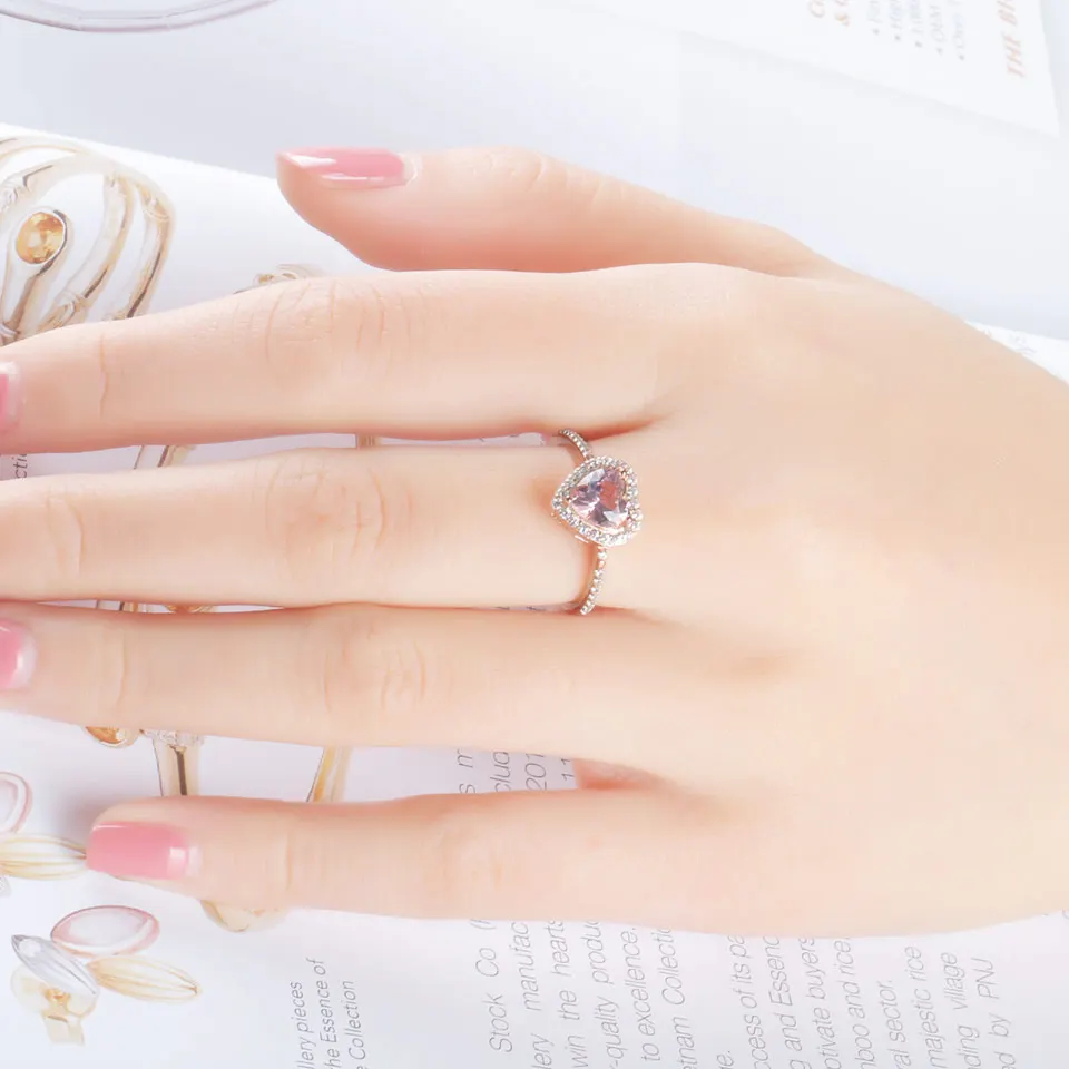 UMCHO Pink Morganite Rings for Women 925 Sterling Silver Ring Heart Engagement Wedding Band Valentine\'s Day gift Fine Jewelry