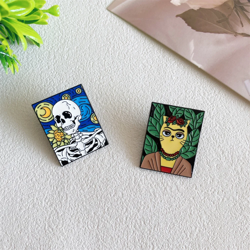 

Halloween 2 Piece Dripping Oil Skull Yellow Cat Cute Enamel Pins Fashion Badges Brooch For Men And Women Jewelry Accessories