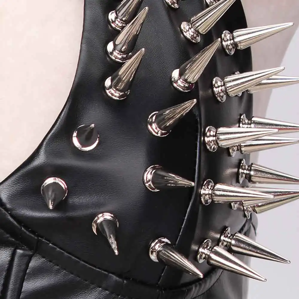 Goth Tops Emo Clothing E-Girls Festival Y2K Gothic Tank Spiked Rave Vintage Grunge PU leather Black Punk Rock Clothes