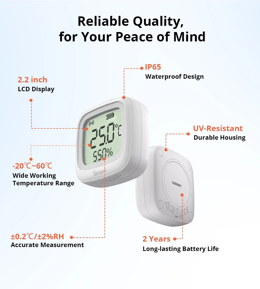 Sonoff SNZB-02WD zigbee lcd inteligente sensor de umidade temperatura ip65 à prova dip65 água para banheiro estufa fora via zbbridge-p