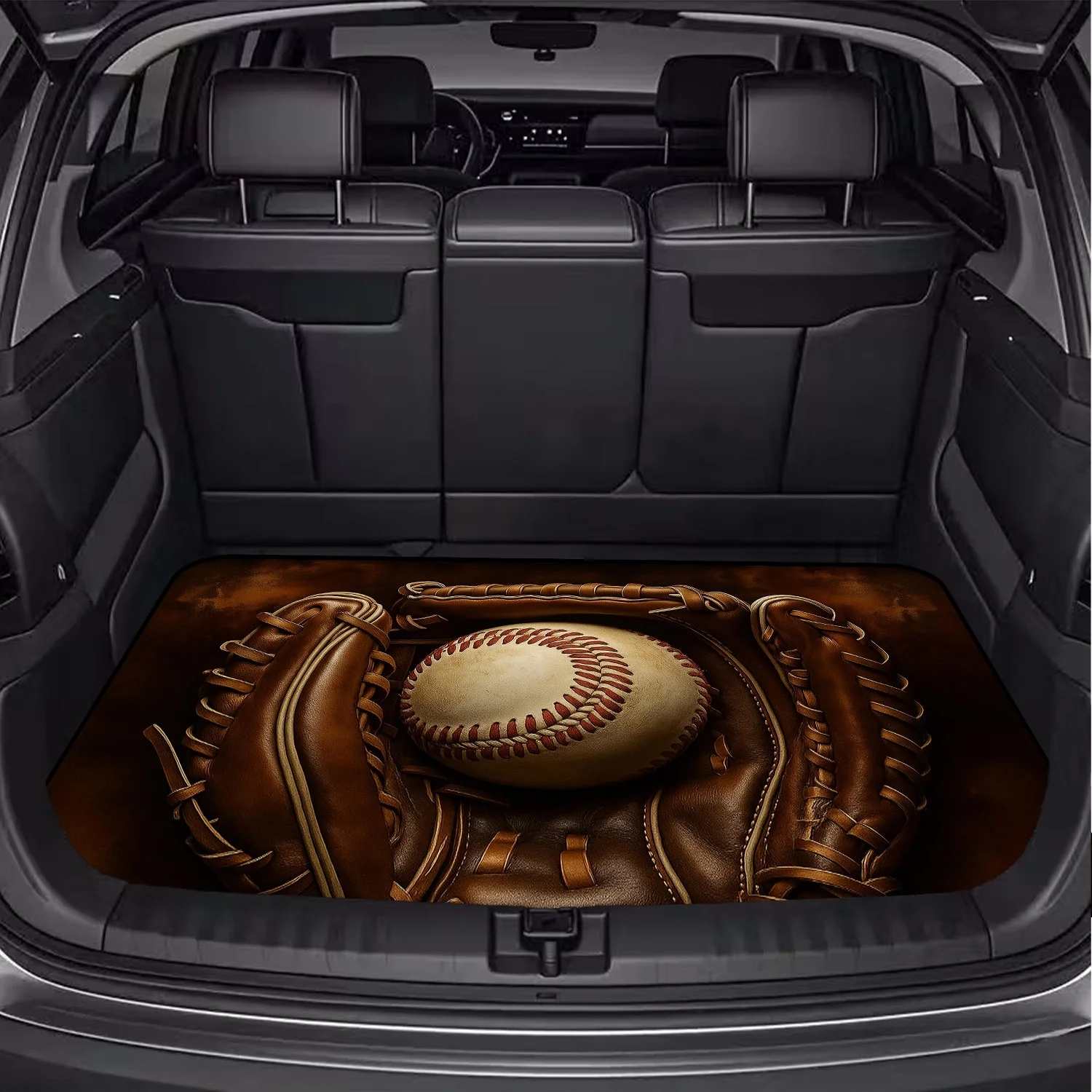 1pc Baseball Glove Style Car Trunk Mat With Baseball Print Pattern, Essential For Travel, Fit For Various Car Models, Interior