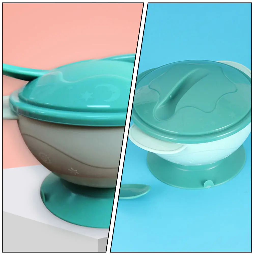 

Baby Food Bowl Suction Cup 2 Sets Feeding Tableware Training Bowls Complementary Spoon TPE Non Slip Lid Dust Proof Compact