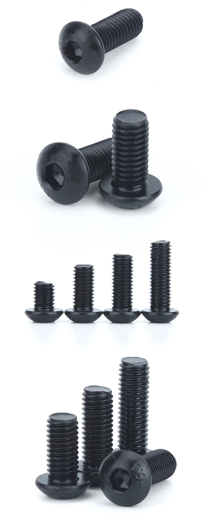 50 Stück M2 M2,5 M3 M4 ISO7380 legierter Stahl 10,9 Level schwarze Innensechskant-Halbrundkopfschraube Möbel Pilzkappe Sechskantschrauben – Detail 4