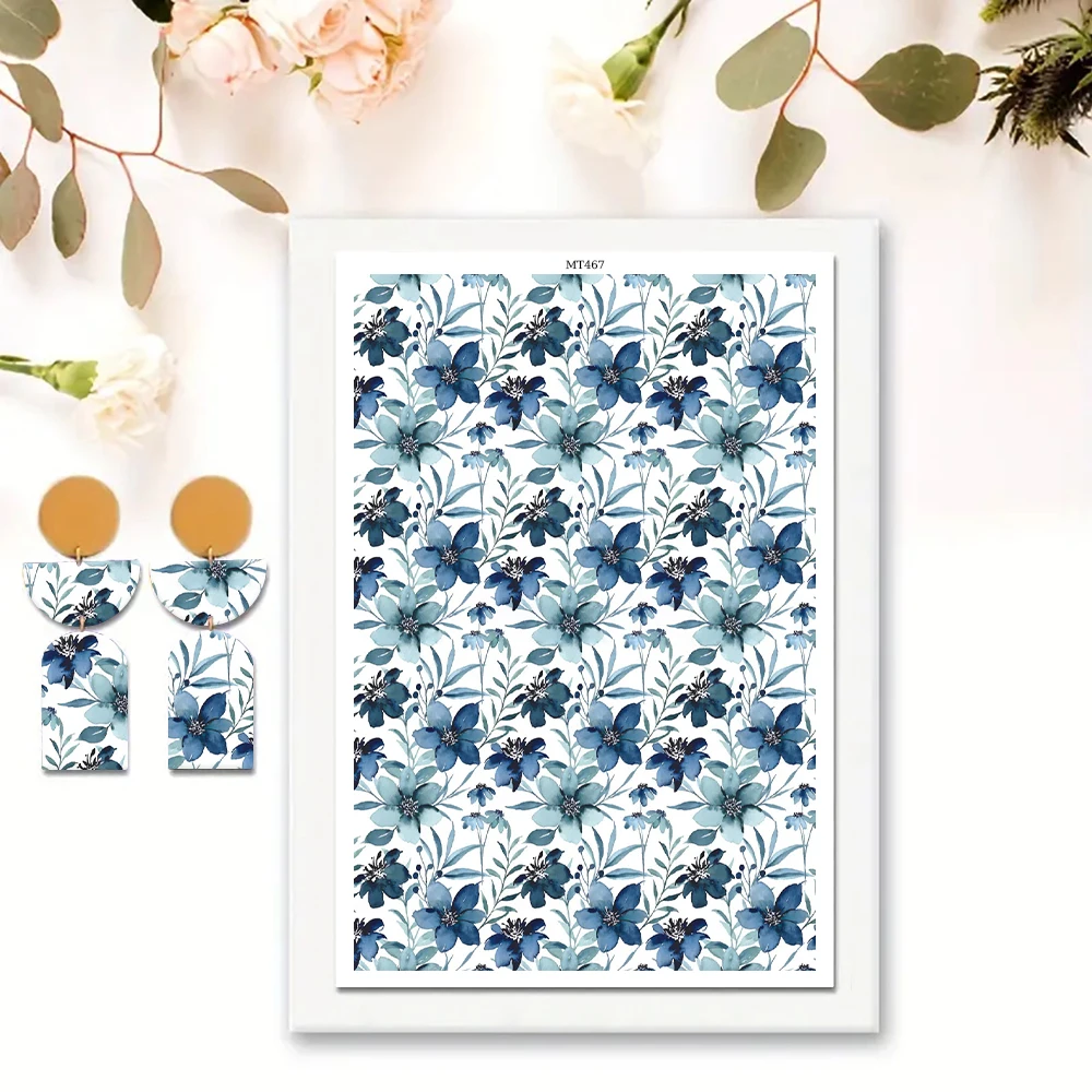 Papel de Transferencia de Agua con Diseño Floral Pequeño en Rosa y Verde, Diente de León en Blanco y Negro para Pendientes de Arcilla Polimérica, Suministros para la Creación de Joyería Femenina