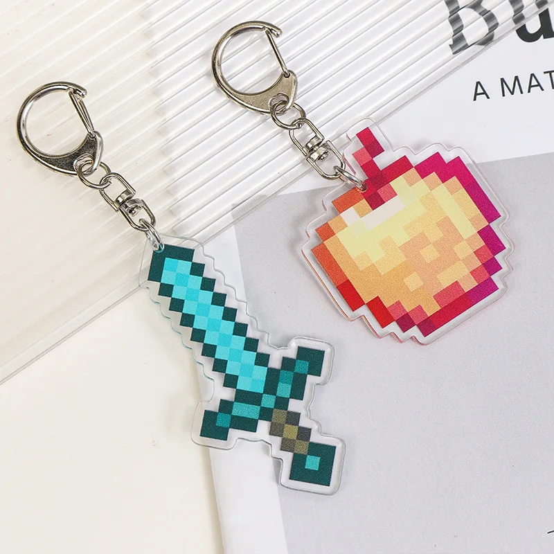 Pixel World Game Same Sword Torch Keychain 2025 New Movie Periphery Jewelry Pendant Chain for Gamer Fans Collection Gift